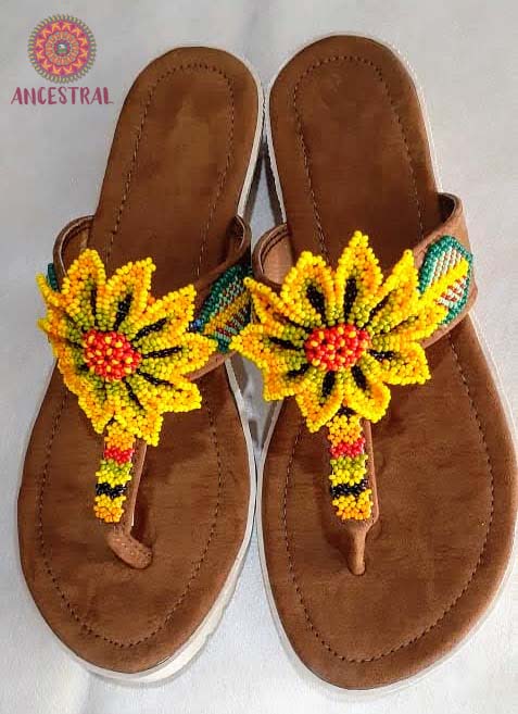 Shoes: Handmade Beaded Sunflower Sandals